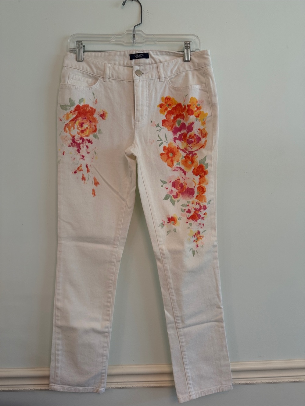 Chaps White Skinny Jeans with Pink & Orange Floral Print